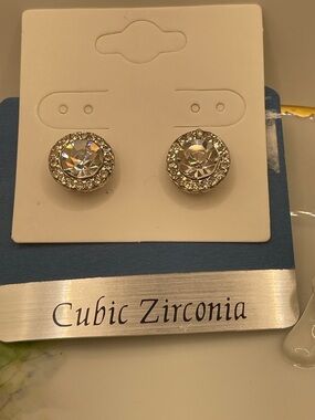 Cubic Zirconia Round Halo Stud Earrings - Clear/Silver